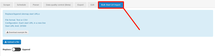 Bulk start URL import