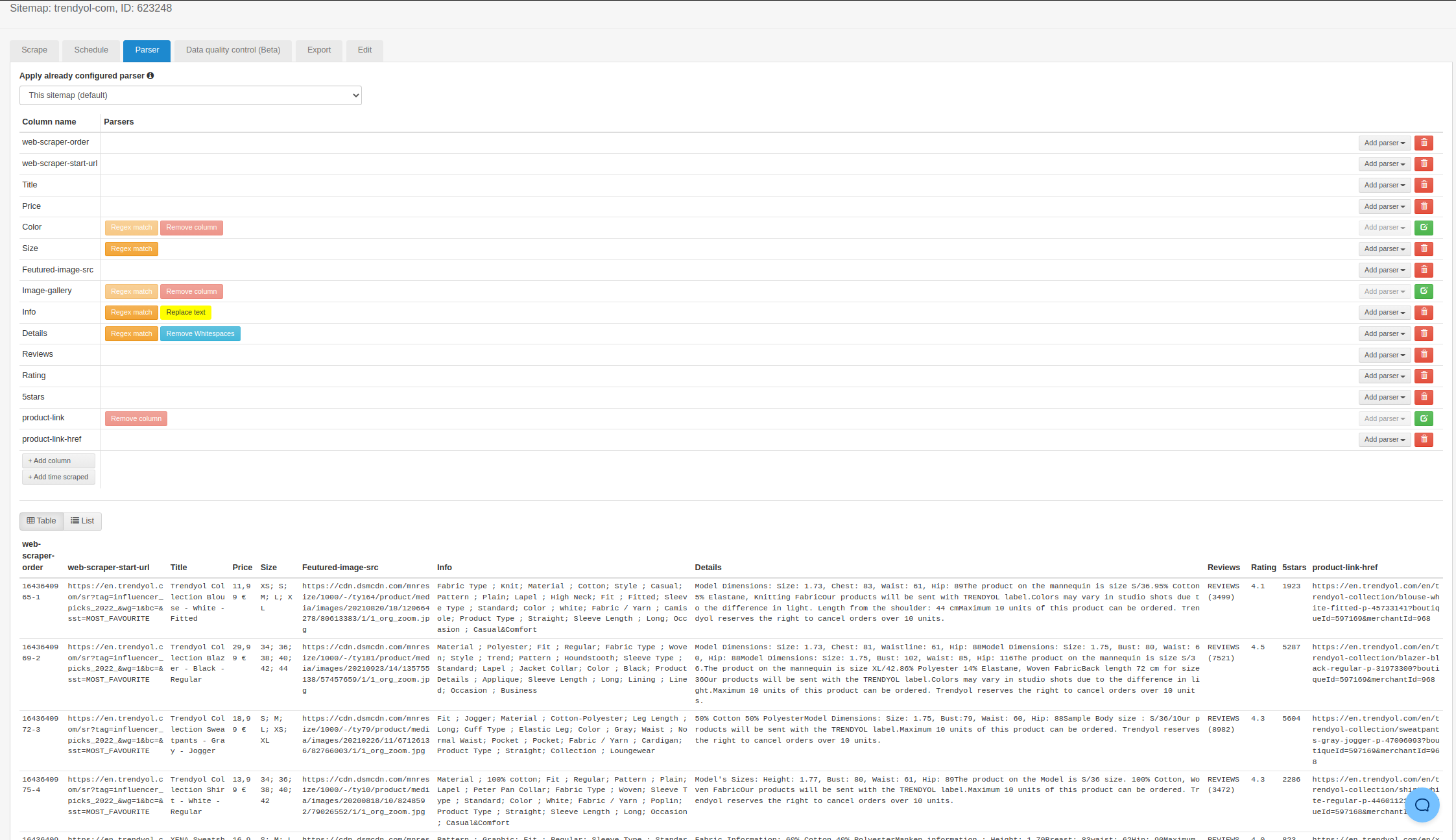 Results correct but on descending lines - Web Scraper